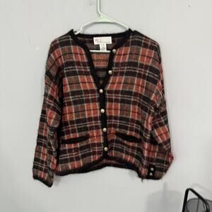 Vintage Milano Design Group Plaid Button Down Sweater Women's Size Large Mohair